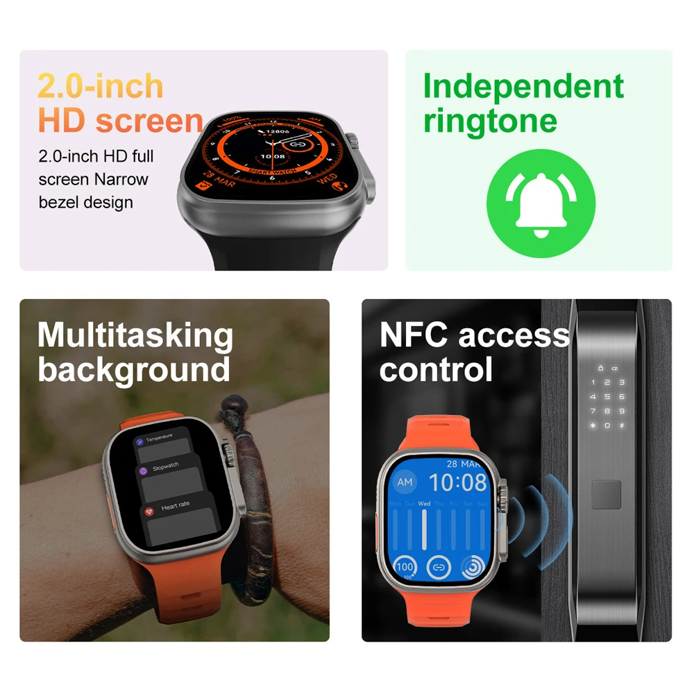 Go! DT8 Ultra Smart Watch Series 8 49mm 1:1 Case 2.0 inch HD Screen Thermometer Sports Smartwatch Bluetooth Call Waterproof