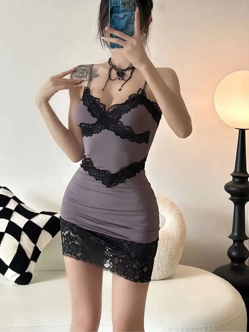 Robe en dentelle américaine épicée pour filles, élégante et Sexy, nouvelle collection d'été, bretelles serrées enveloppées aux hanches, dos ouvert, robes Sexy à la mode CX1C