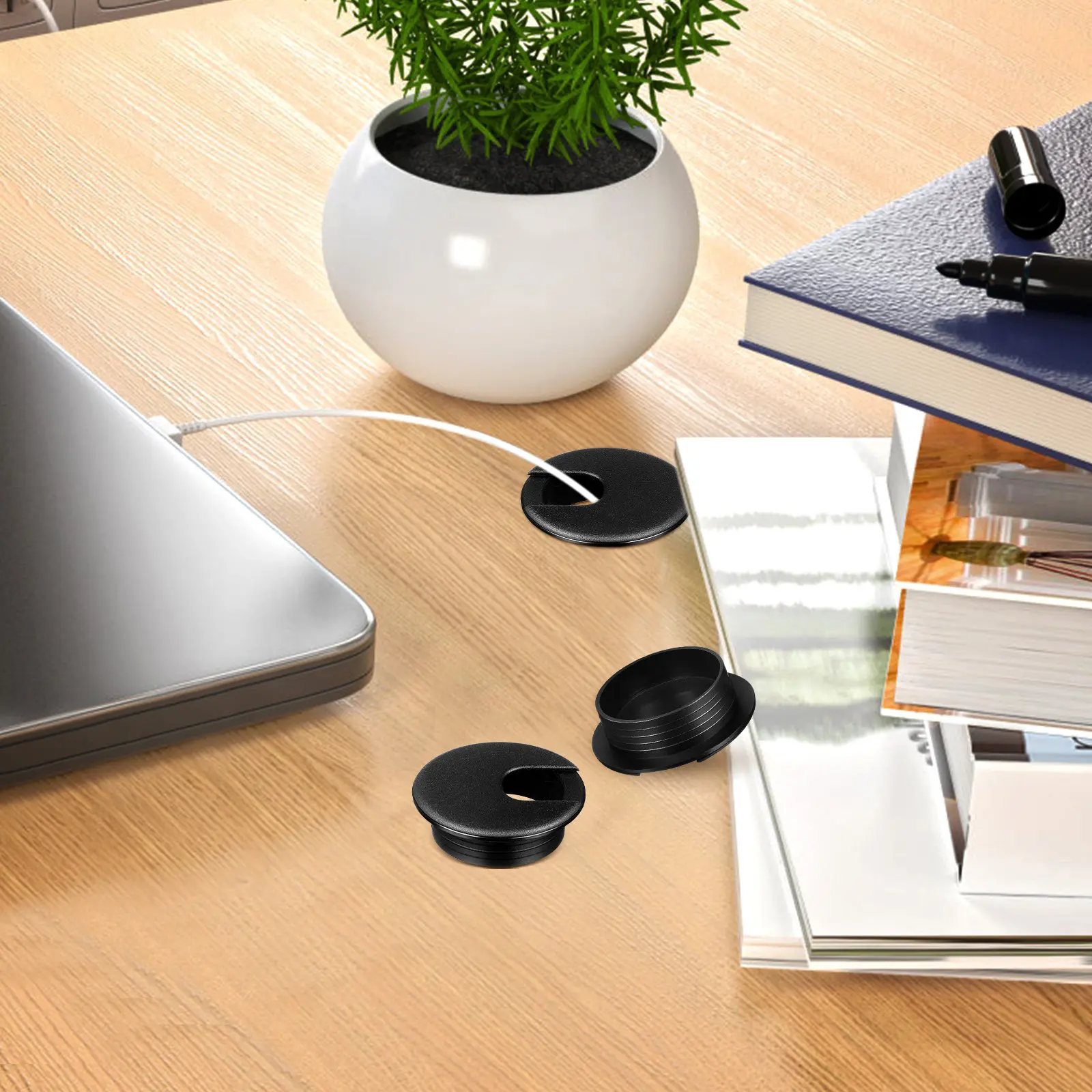 6Pcs Desk Wire Hole Cover Desk Surface Wire Cord Grommets Heavy Duty Plastic Hole Grommet for Tidy Cable Management