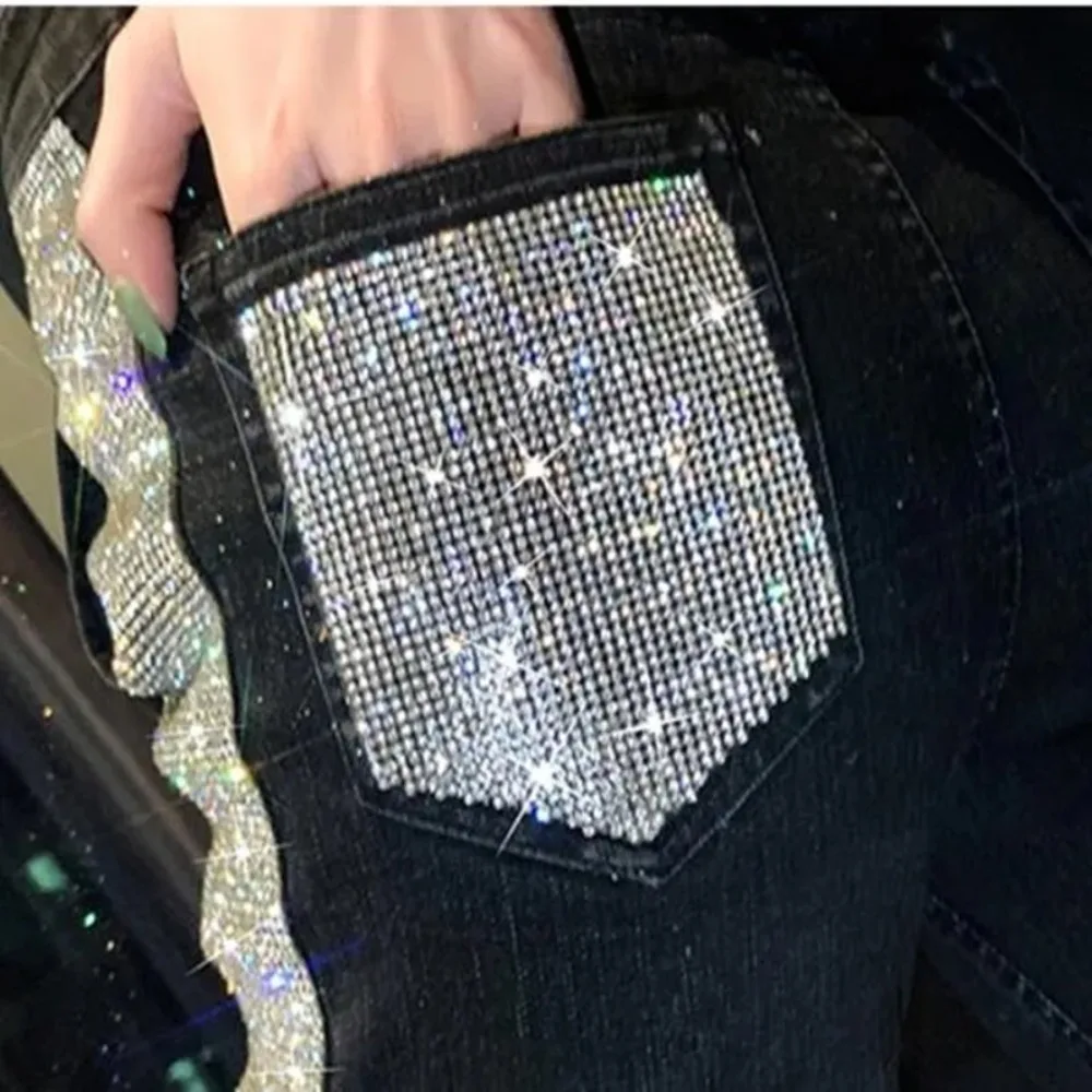 Luxury Rhinestone Patches Jean Applique Clothing Print Bling Crystal Pocket Sticker Rhinestone Transfer Motif DIY Decoration