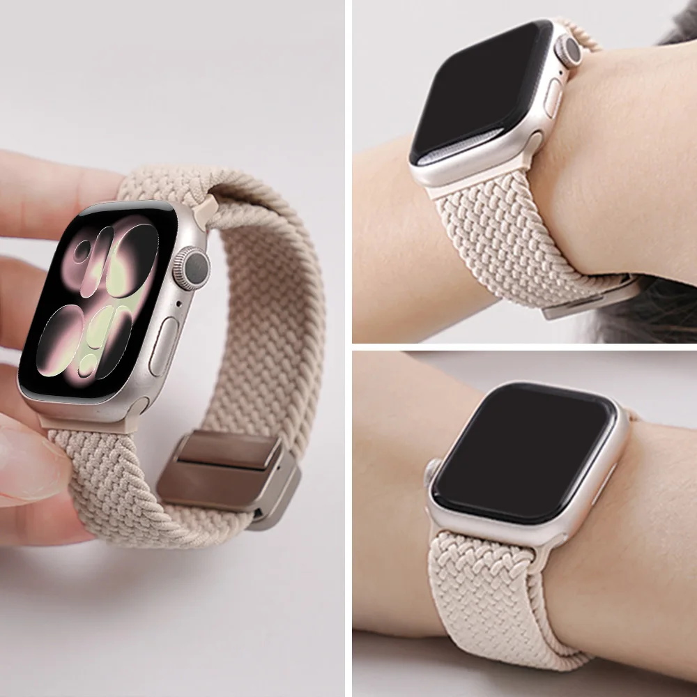Nylon Braided Strap For Apple Watch Band Ultra4 49mm 46/45/41/42mm Magnetic Buckle Bracelet For iWatch Series SE 12 7 9 5 6 8 4