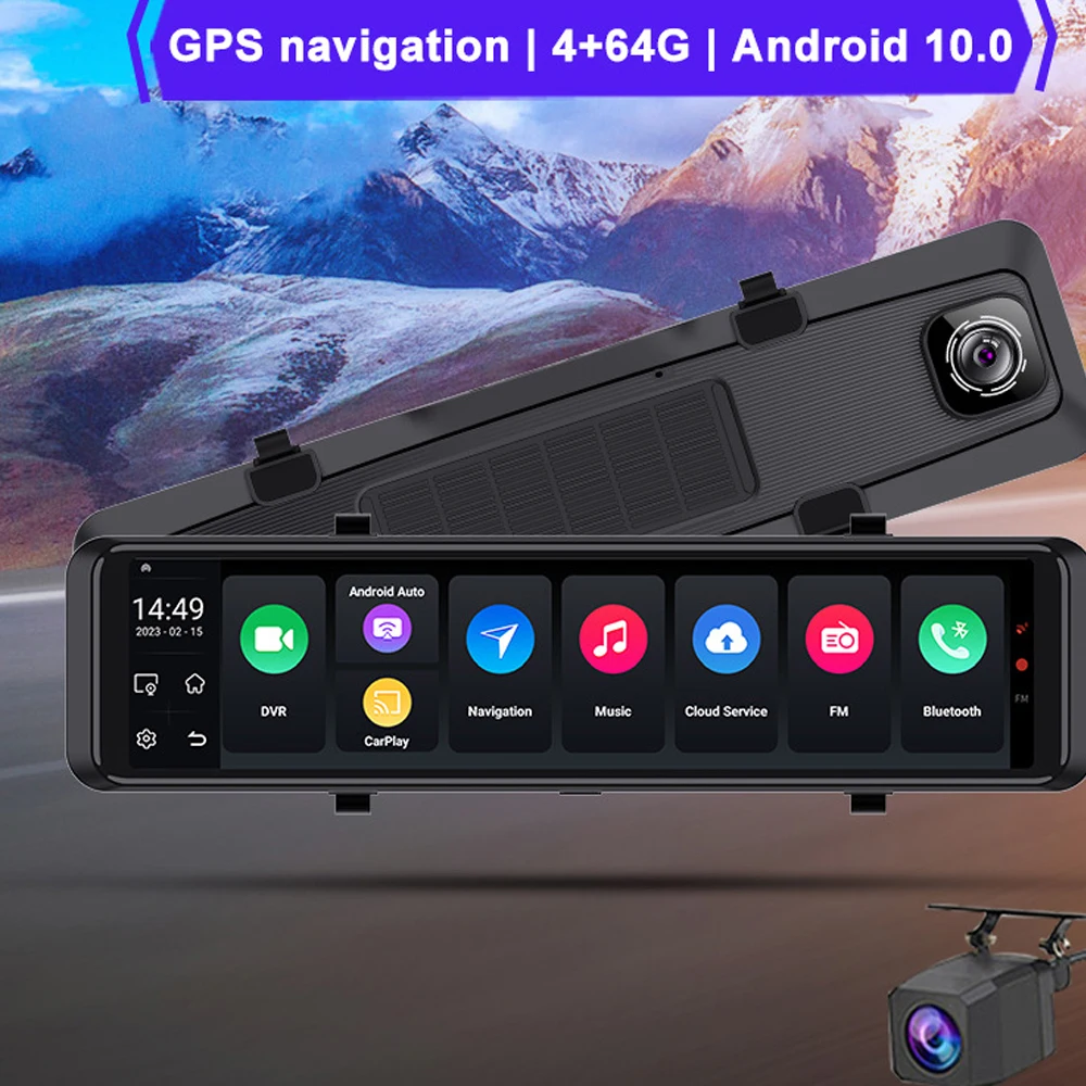 12 Inch Car Reaivew Mirror 4G ADAS Dash Cam Video Recorder GPS Navigation 4G+64GB Andriod 10 BT 5G WIFI BT HD 1080P Dual Lens