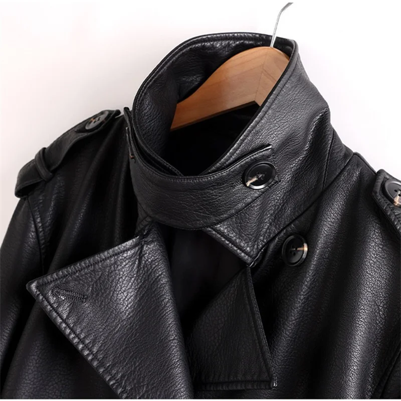 Damska kurtka motocyklowa z imitacji skóry, dwurzędowa, krótka, na wiosnę i jesień, casualowa, streetwear, odzież wierzchnia, moda 2025.