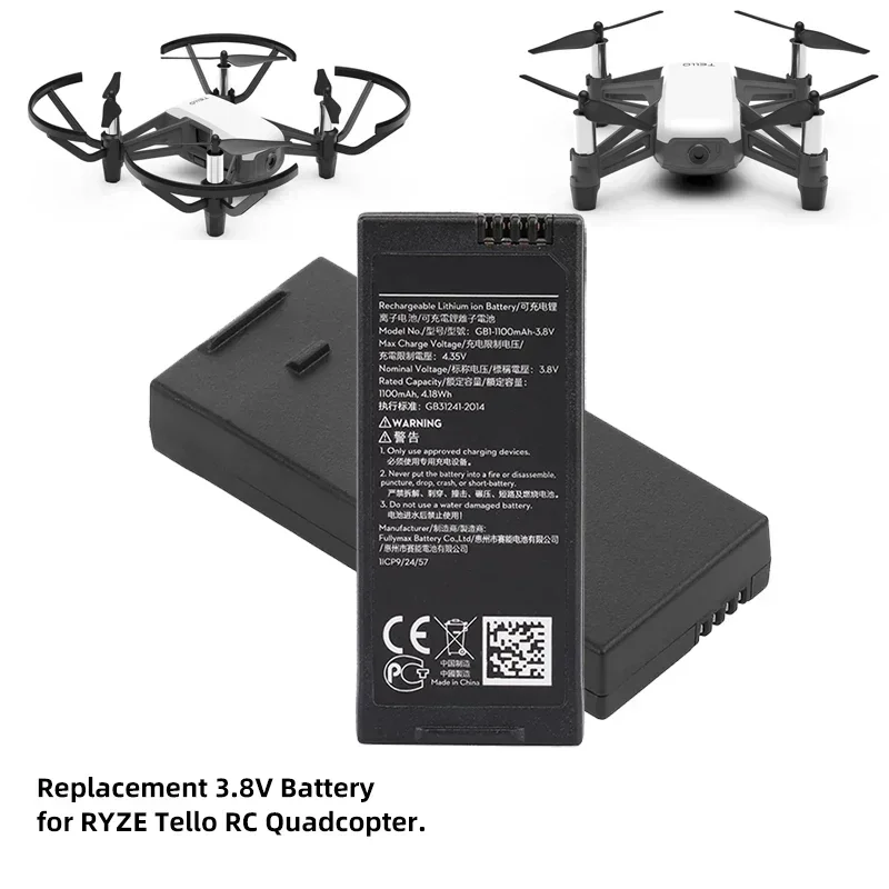 3.8V Intelligent Flight Battery for DJI RYZE Tello Drone Accessory RC Quadcopter Uav Parts 1100mAh Rechargeable LiPo Cells