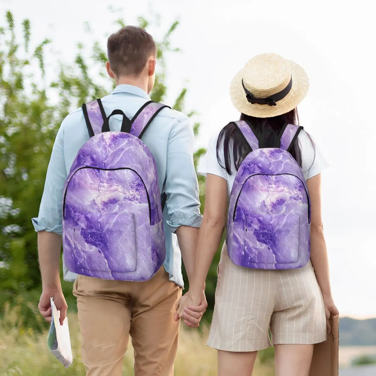 

MARBLE - PURPLE Student Backpack School Bag Hiking Travel Daypack for Men Women Bookbag Shoulder Bags