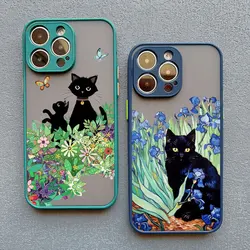Cute Retro Oil Painting Flower Art Cat Phone Case For iPhone 7 8 Plus SE2 15 11 13 12 Mini 14 16 Pro Max XS XR Shockproof Covers