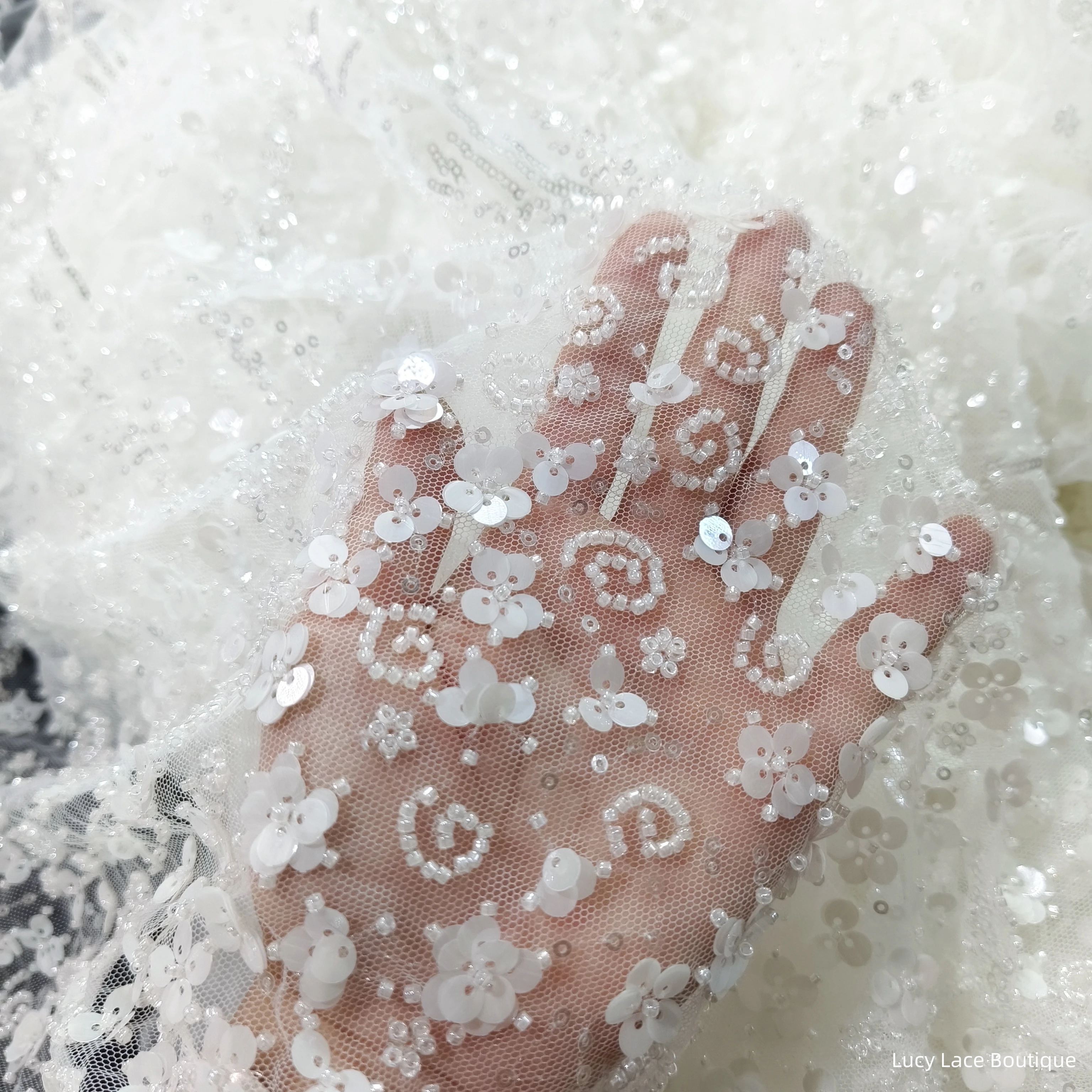 

130CM Wide Off White Embroidered Tulle Bride Beading Lace Fabric NEW Arrivals Promotion Price 1 Yard