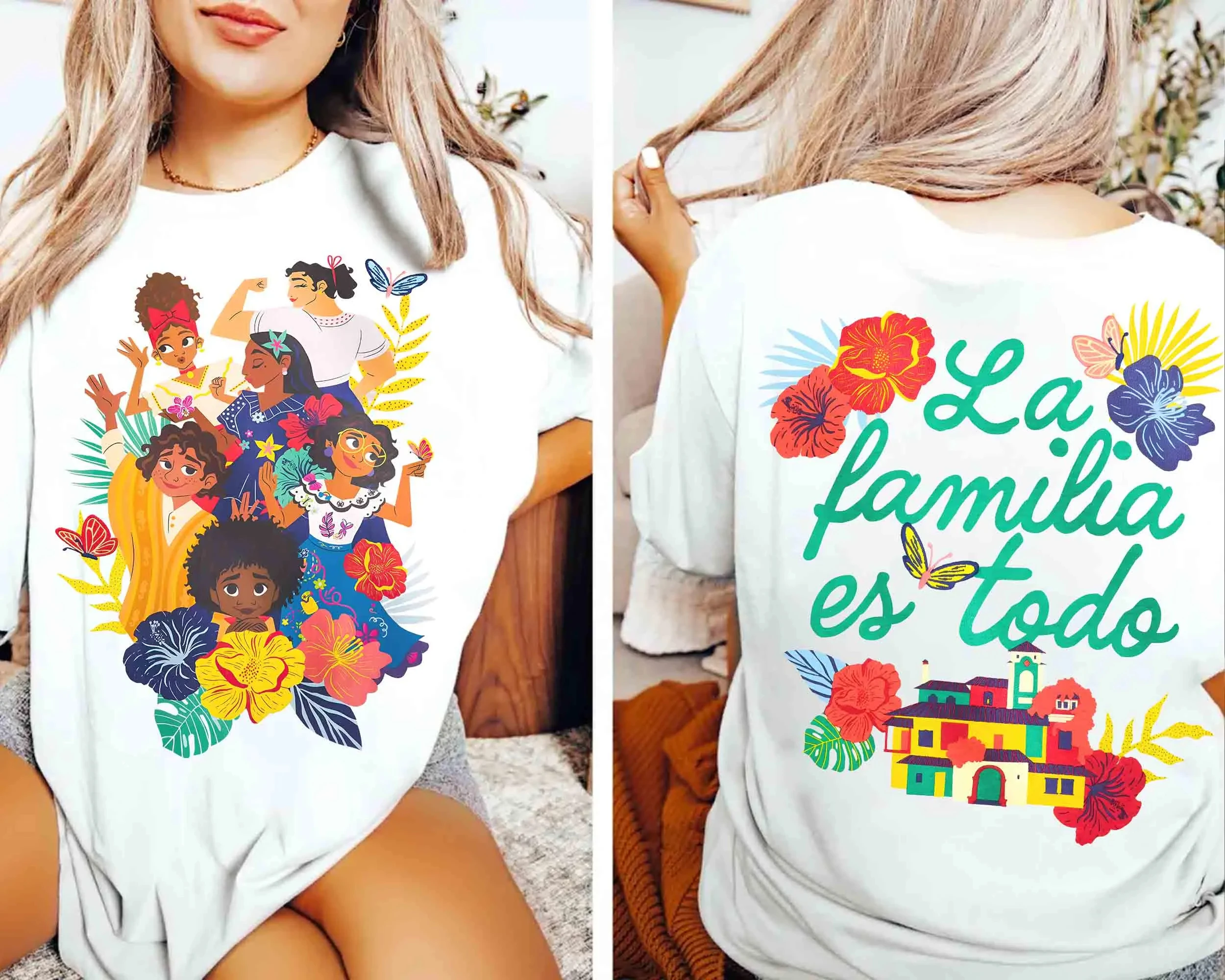 Camiseta Floral de dos caras Disney Encanto Family La Familia Es Todo, camiseta de Luisa Maribel Antonio Isabel, camiseta de Casa Encanto Madrigal