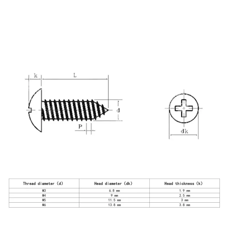 50//20/10pcs Cross Recessed Truss Head Self Tapping Screw M3 M4 M5 M6 Stainless Steel Phillips Mushroom Umbrella Head Wood Screw