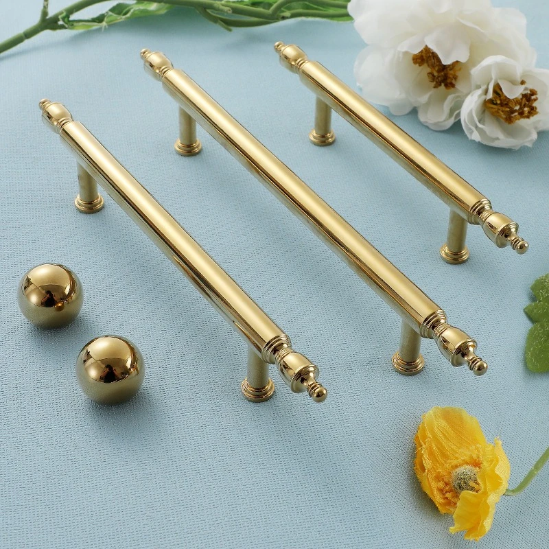 Brass French Cabinet Handle Light Luxury Solid Handle PVD Gold Beautiful Cabinet Door Wardrobe Drawer Shoe Cabinet Long Handle
