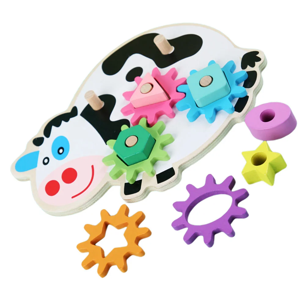 Cow Gear Toy Kindergarten Teaching Aids Mini Puzzles Geometry Blocks Shape Turning Toys Match Color Matching Learning