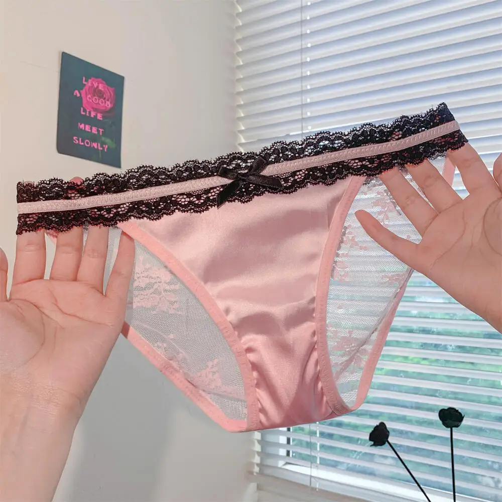 Hot Lace Hollow Lingerie Sexy Women Sweetheart Cute Student Panties Ice Silk Japanese Women T Panties Breathable Girl Lingerie