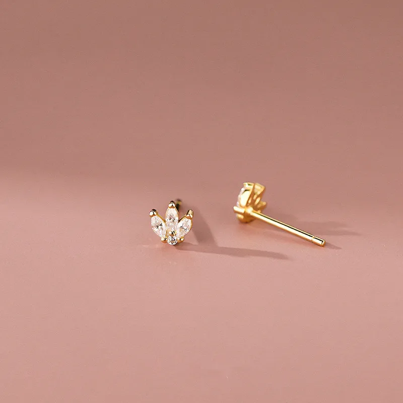 Real 925 Sterling Silver Inlaid Zircon Small Stud Earring for Women Fine Valentine's Day Jewelry