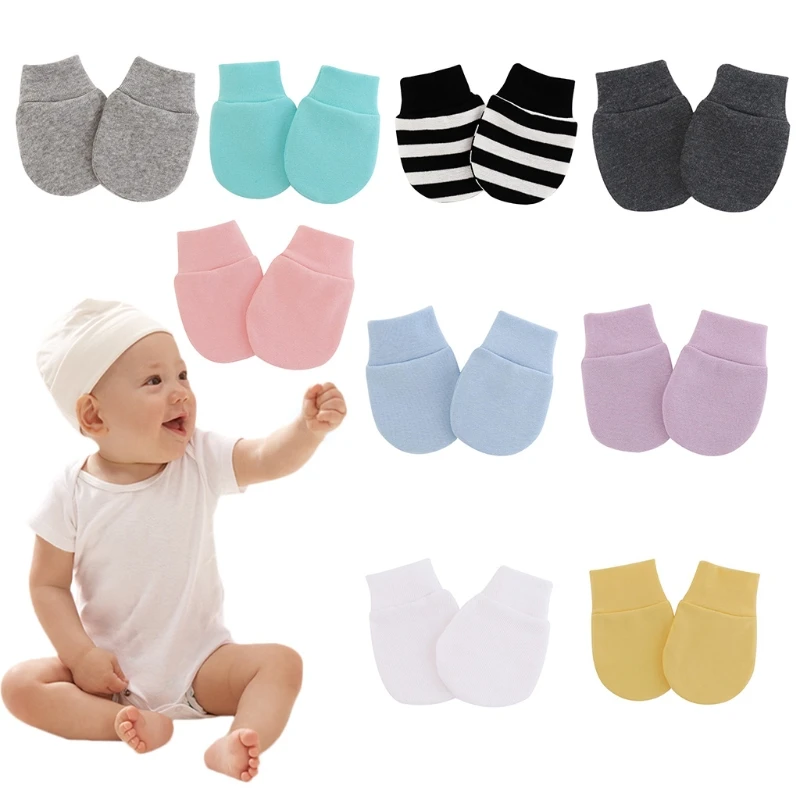 

HUYU Solid Color No Scratch Mitts Baby Anti Scratching Soft Cotton Gloves Newborn for Protection Face Scratch Hands Gloves