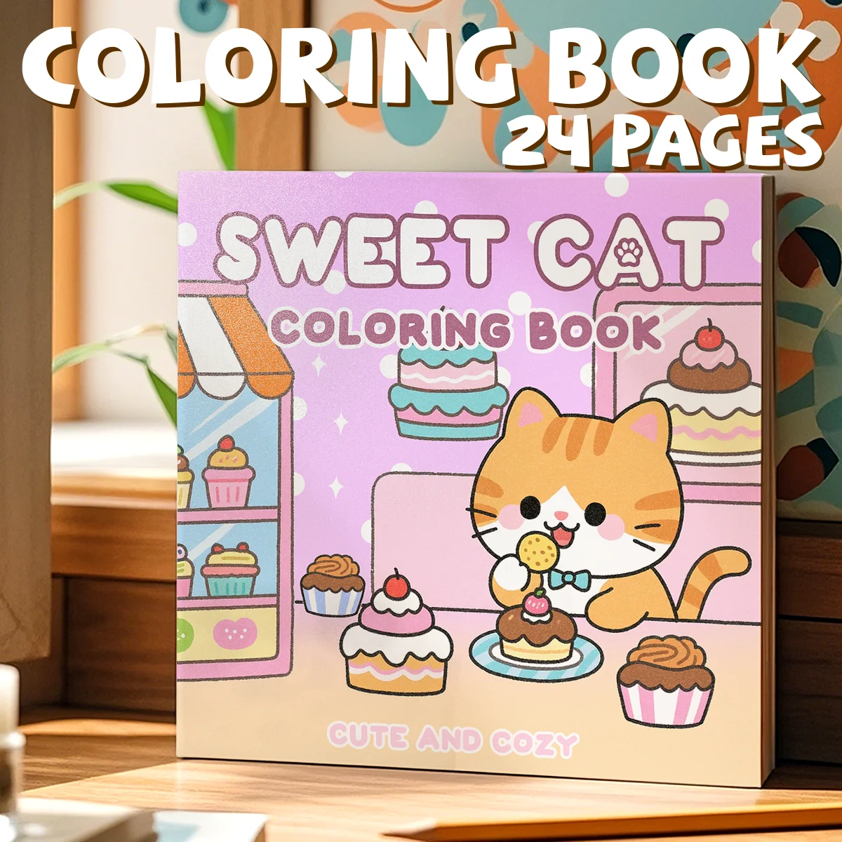 SWEET CAT Coloring Book for Adults Cute Cozy Bakery & Dessert Scenes Stress Relief Art Drawing Book Ideal Holiday Birthday Gift