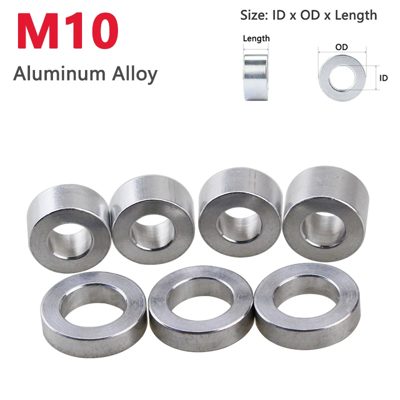 M10 Aluminum Unthreaded Bushing Washer Round Hollow Standoff Spacer Gasket Sleeve Length 1.5 2 2.5 3 4 5 6 8 10 12 15 20 25 30mm