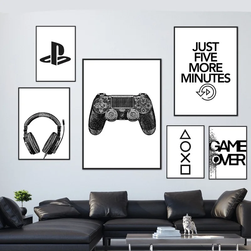 Minimalist Wind Black and Whilte Gaming Posters Canvas Painting and Prints Wall Art Nordic Modern for Kids Boys Gamer Room Decor