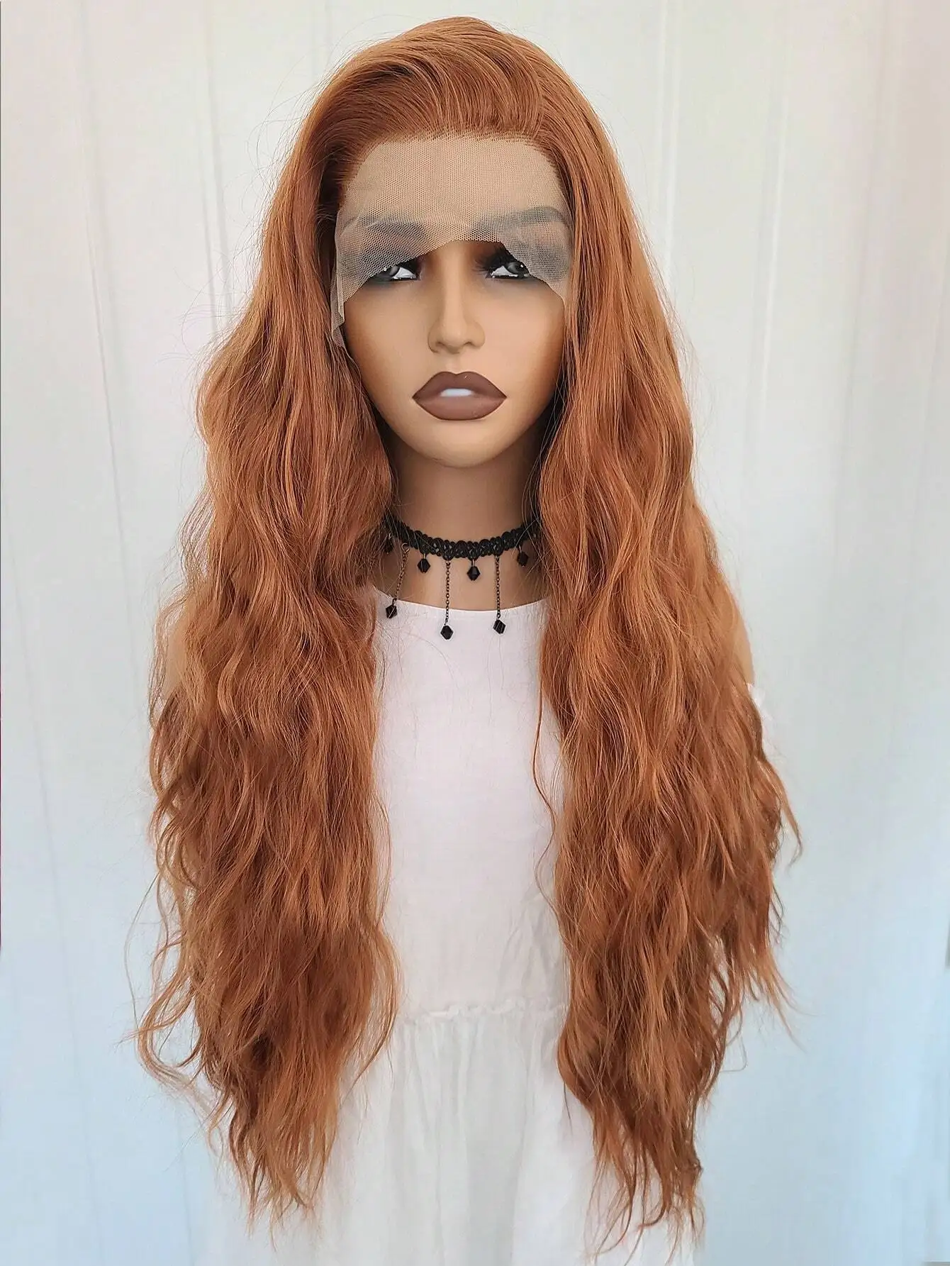 13X4 Orange Natural Curly Synthetic Lace Front Wig, Glueless Full Set Women's High-Quality Heat Resistant Fiber Hairpiece