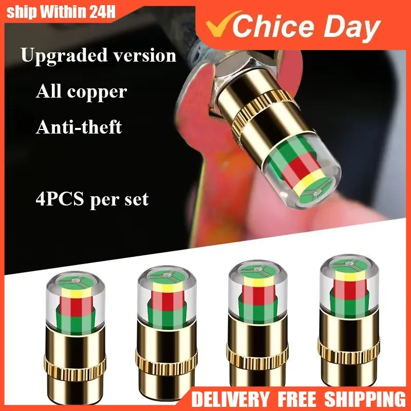 4PCS Motorcycle Car Tire Pressure Monitor Valve Cap Sensor Indicator Eye Alert Auto Tire Pressure Inspection Tool Tire Valve