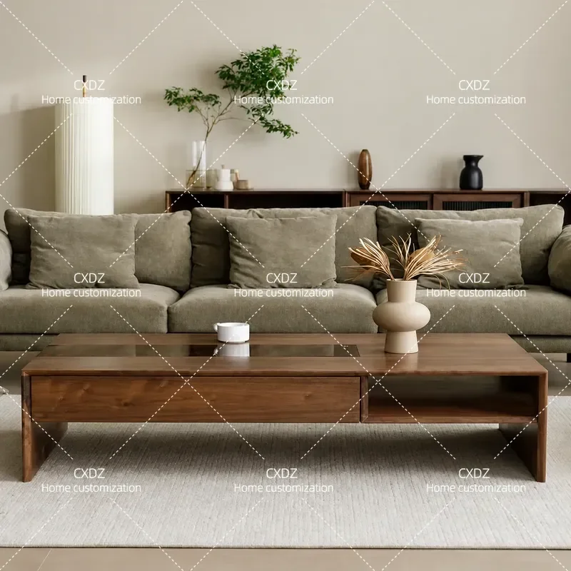 North American Black Walnut Coffee Table and TV Cabinet Set Solid Wood Nordic Style Modern Simple Living Room Furniture Log