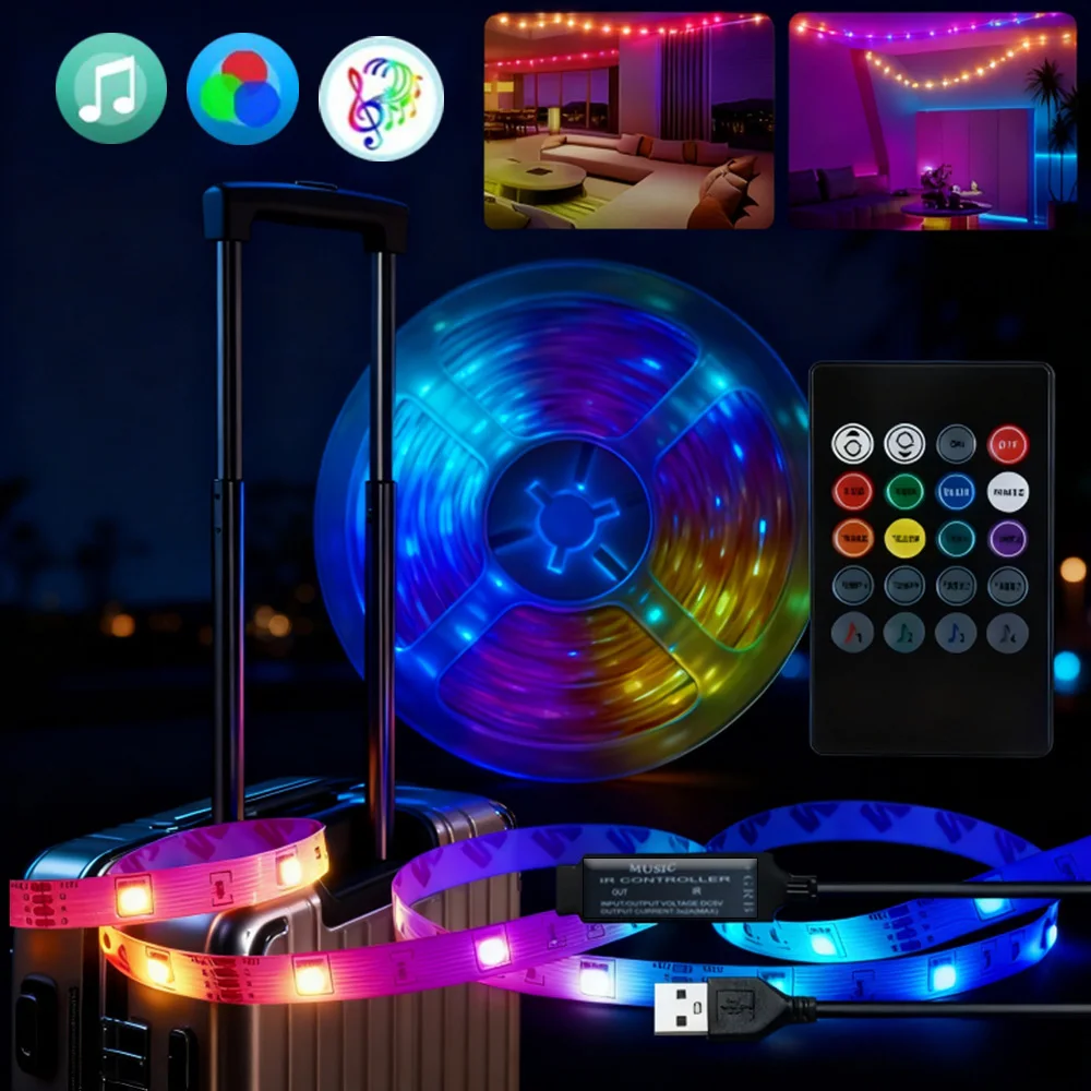 

RGB LED Strip Lights Bluetooth Music Sync 20 Key Remote USB 5V Flexible Lamp Tape TV Backlight Bedroom Decoration