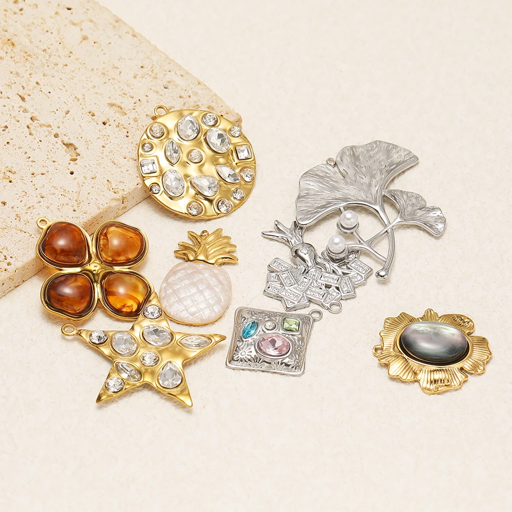 4 Stück Edelstahl-Zirkonia-Stern- und Quadrat-Anhänger für DIY-Halsketten, -Armbänder, Schmuckherstellung für Mädchen, Ohrringe und Zubehör – Detail 4