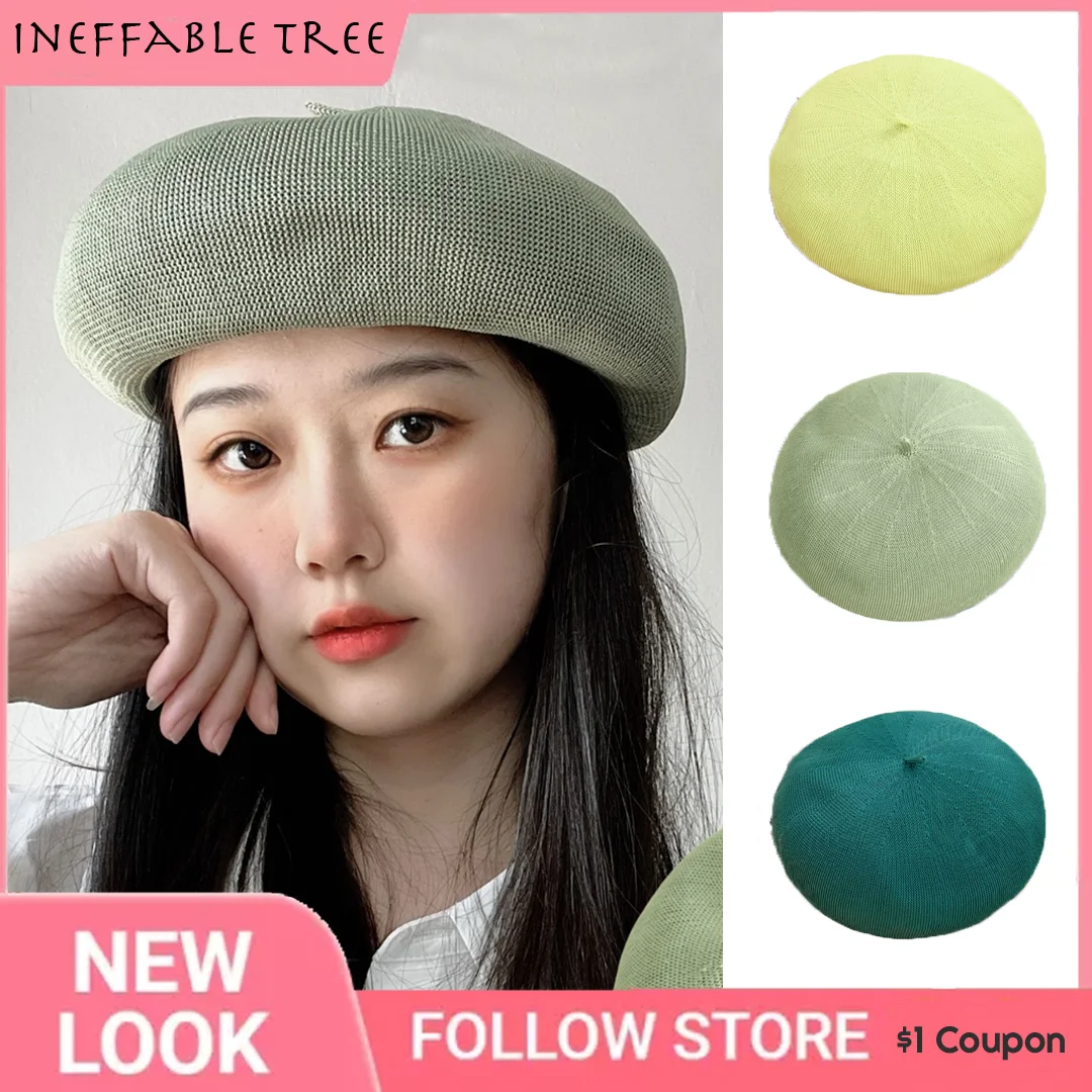 Summer Beret for Women Green Round Top Thin Ice Silk Drawstring Hat with No Brim Summer Retro Hat