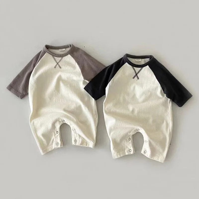 Zachte Katoenen Herfst Baby Romper Kleur Blokkerende Koreaanse Peuter Jumpsuits Voor Meisjes Jongens Kleding Baby Outfit Pasgeboren Eendelig