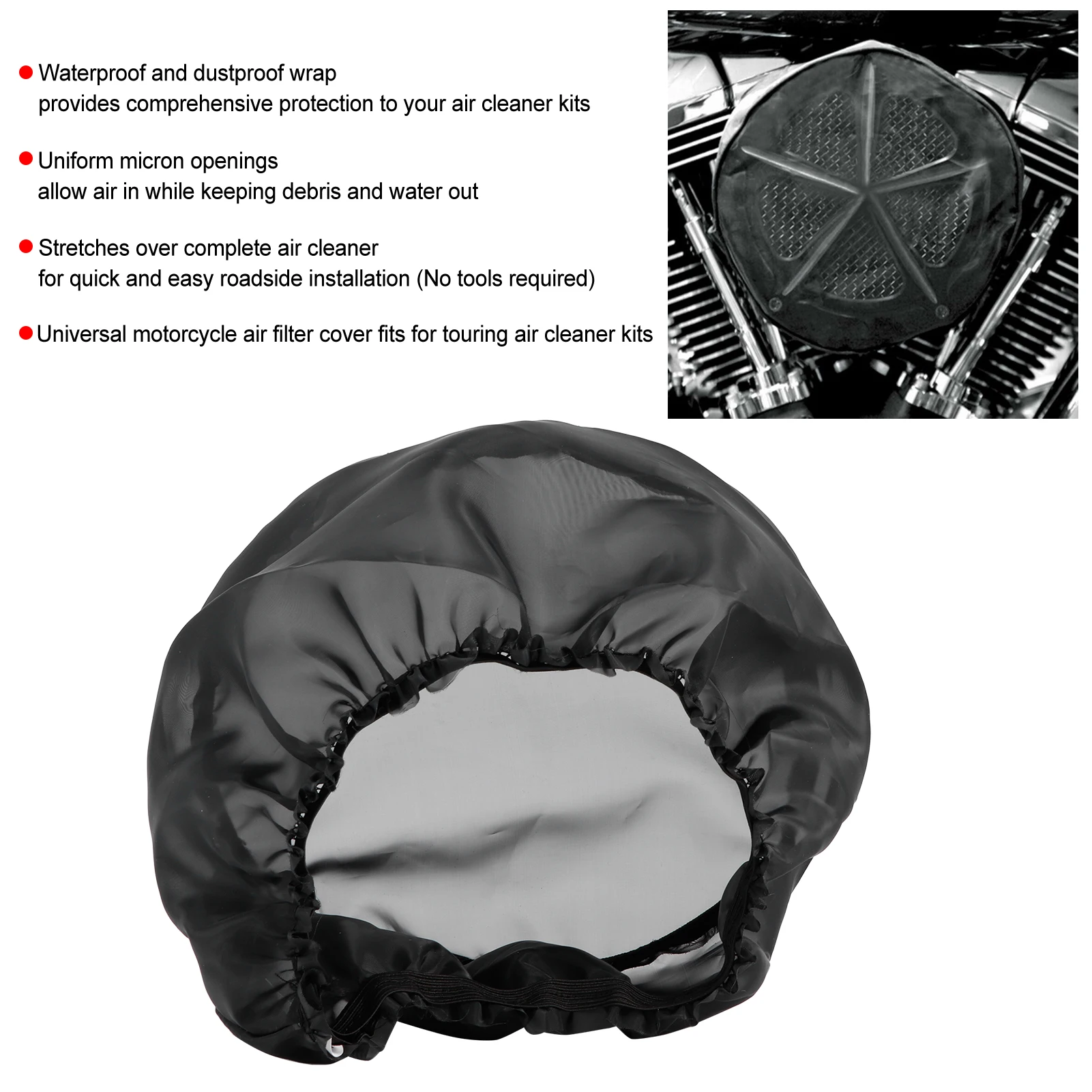 Universal Air Filter Cleaner Cover Waterproof Rain Sock Wrap Motorcycle Accessory Fit For Touring