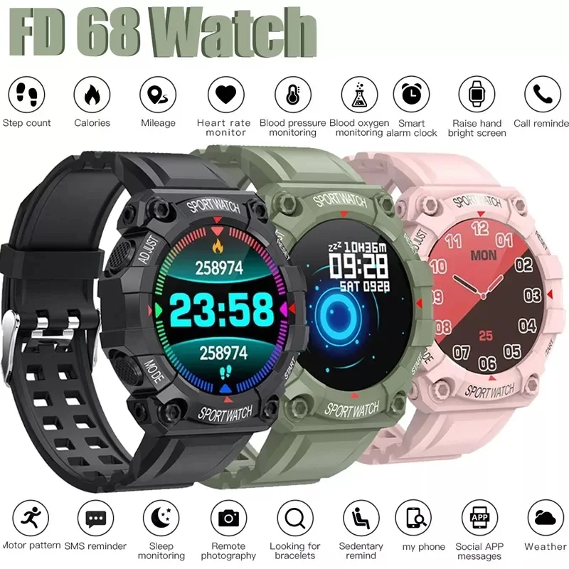 

FD68 Smart Watches Men Women Bluetooth Smartwatch Touch Screen Smart Bracelet Fitness Smartband For IOS Android Mobile Phone