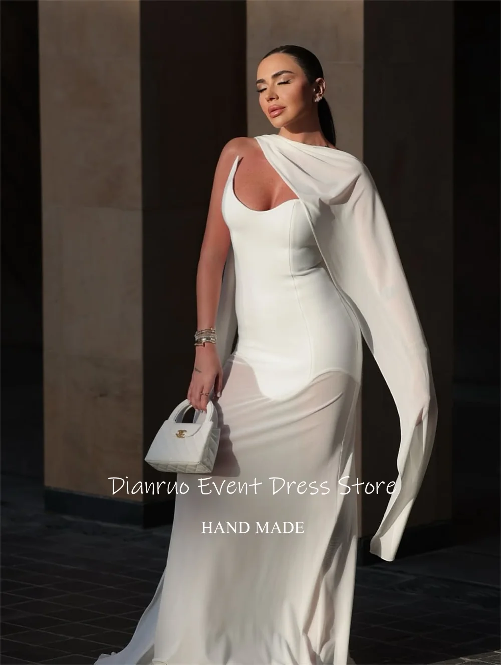 Dianruo современное белое вечернее платье шифоновое свадебное платье с асимметричным вырезом Illusion Vestidos De Fiesta Elegantes по индивидуальному заказу