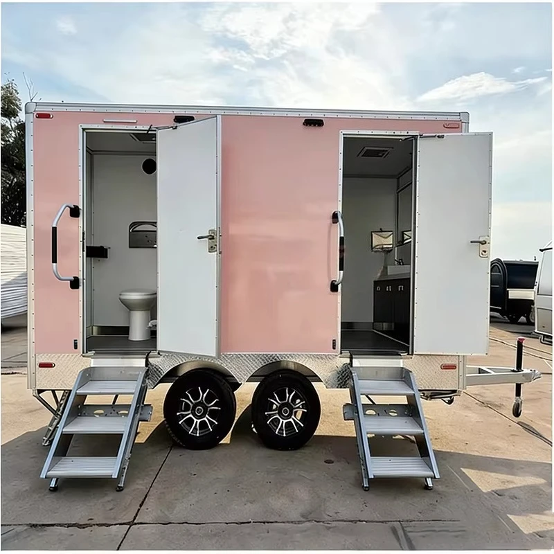 2 Station Restroom Trailer Easy Maintenance Wear Resistant Steel Frame Customized for Construction Site Outdoor Working Area