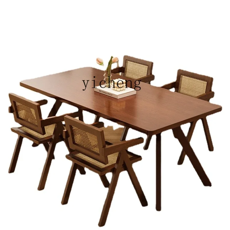 Mesa de comedor de ballena japonesa de madera maciza Xl, juego de mesas y sillas de comedor para el hogar y la sala de estar