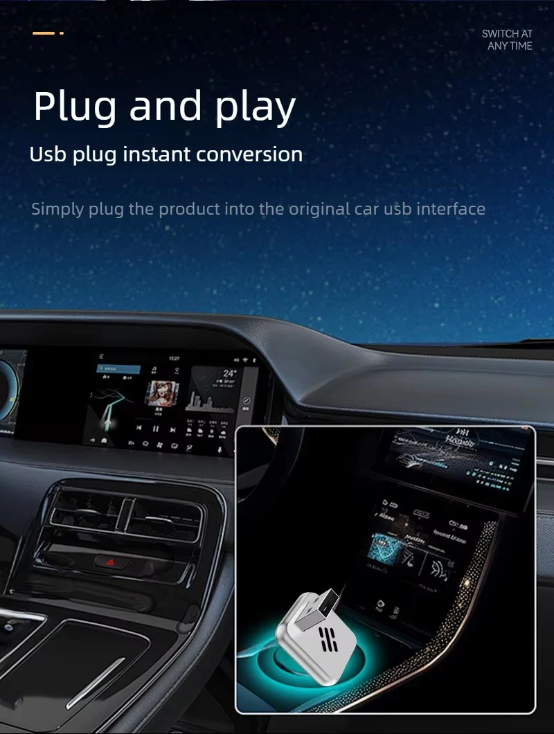 2 in 1 Wired to Wireless CarPlay Android Auto Adapter for Car Stereo With USB Dongle Mini Box Plug and Play Bluetooth 5.0