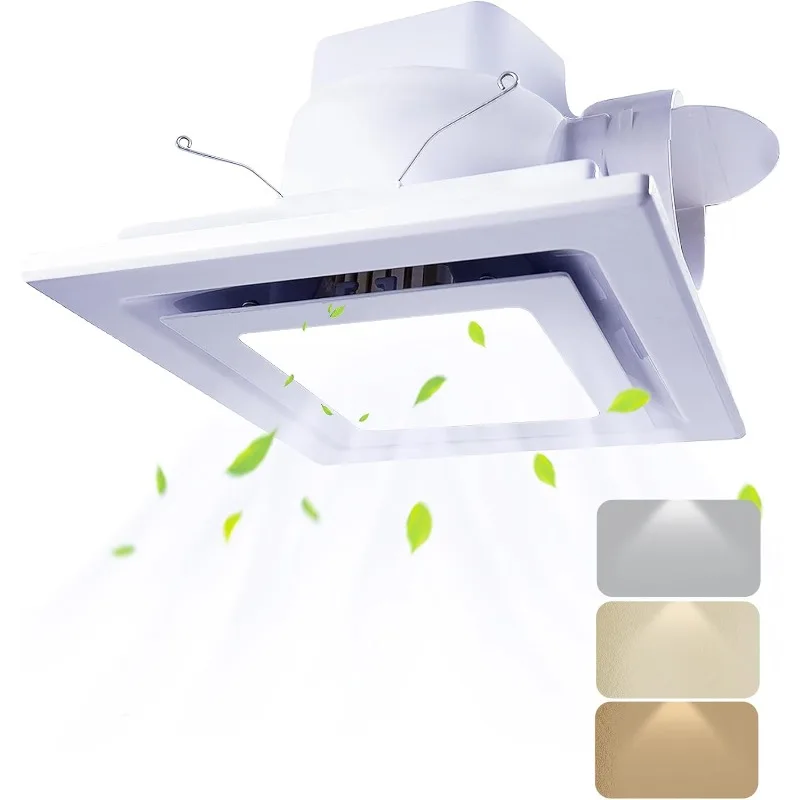 Bathroom Fan with Light, Ceiling Mount Quiet Square Bathroom Exhaust Fan with Color Change Light 3000K/4000K/6000K,