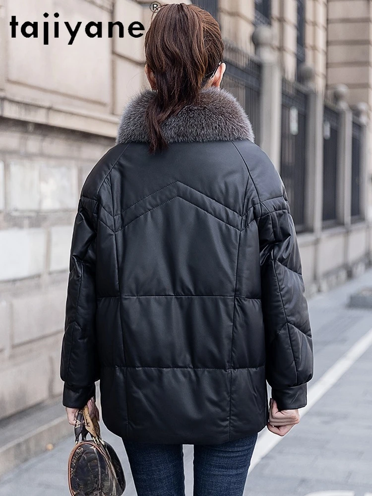 เสื้อแจ็คเก็ตขนเป็ดแท้ TAJIYANE 100% หนังแกะ แต่งขนฟ็อกซ์ สำหรับผู้หญิง เสื้อโค้ทหนังแท้ เสื้อผ้าฤดูหนาว ผู้หญิง 2025