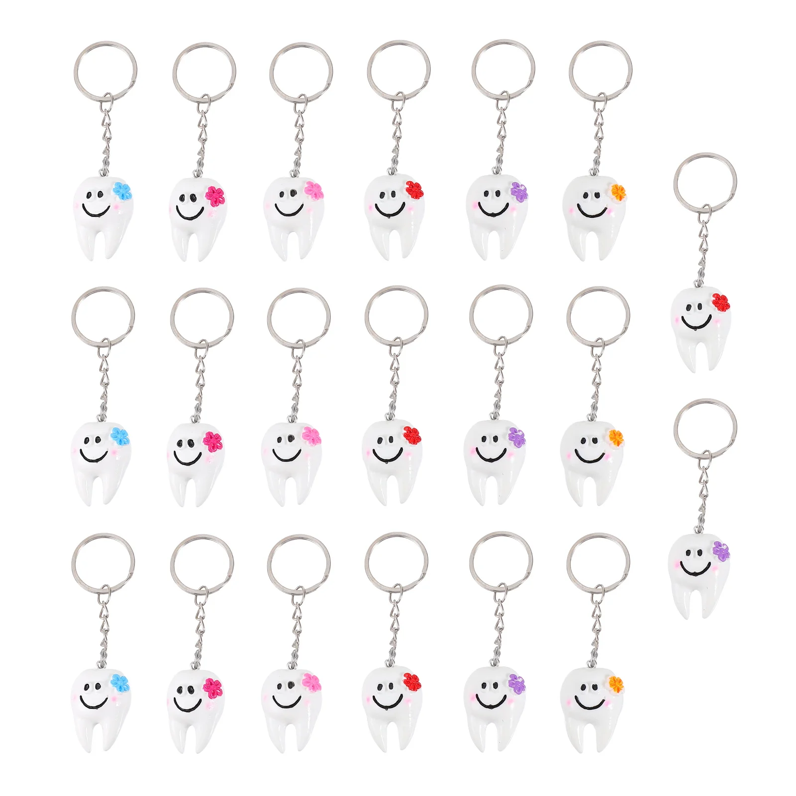 

20pcs Teeth Shaped Keychains Durable Key Holder Easy Storage Phone Bag Pendant Dental Gifts Resin Material Practical Use