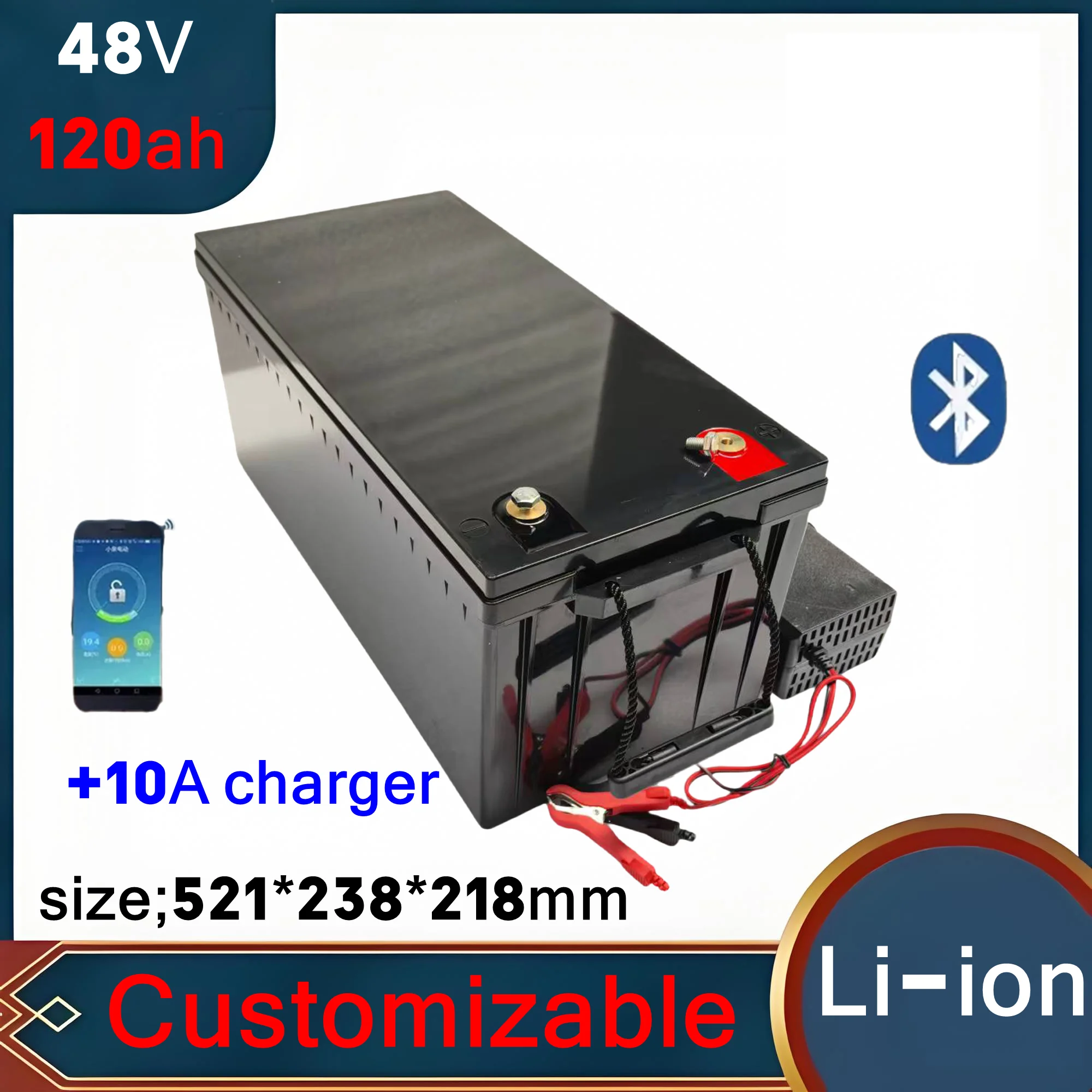 Batterie lithium-ion étanche avec BMS, onduleurs solaires, chargeur 10A, 48V, 120Ah, films, 5000W, 7000W, UPS, scooter, bateau E