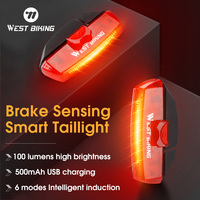 WEST BIKING Bike Rear Light Smart Brake Sensing COB Tail Light Waterproof USB Rechargeable Bicycle Taillight Cycling Accessories