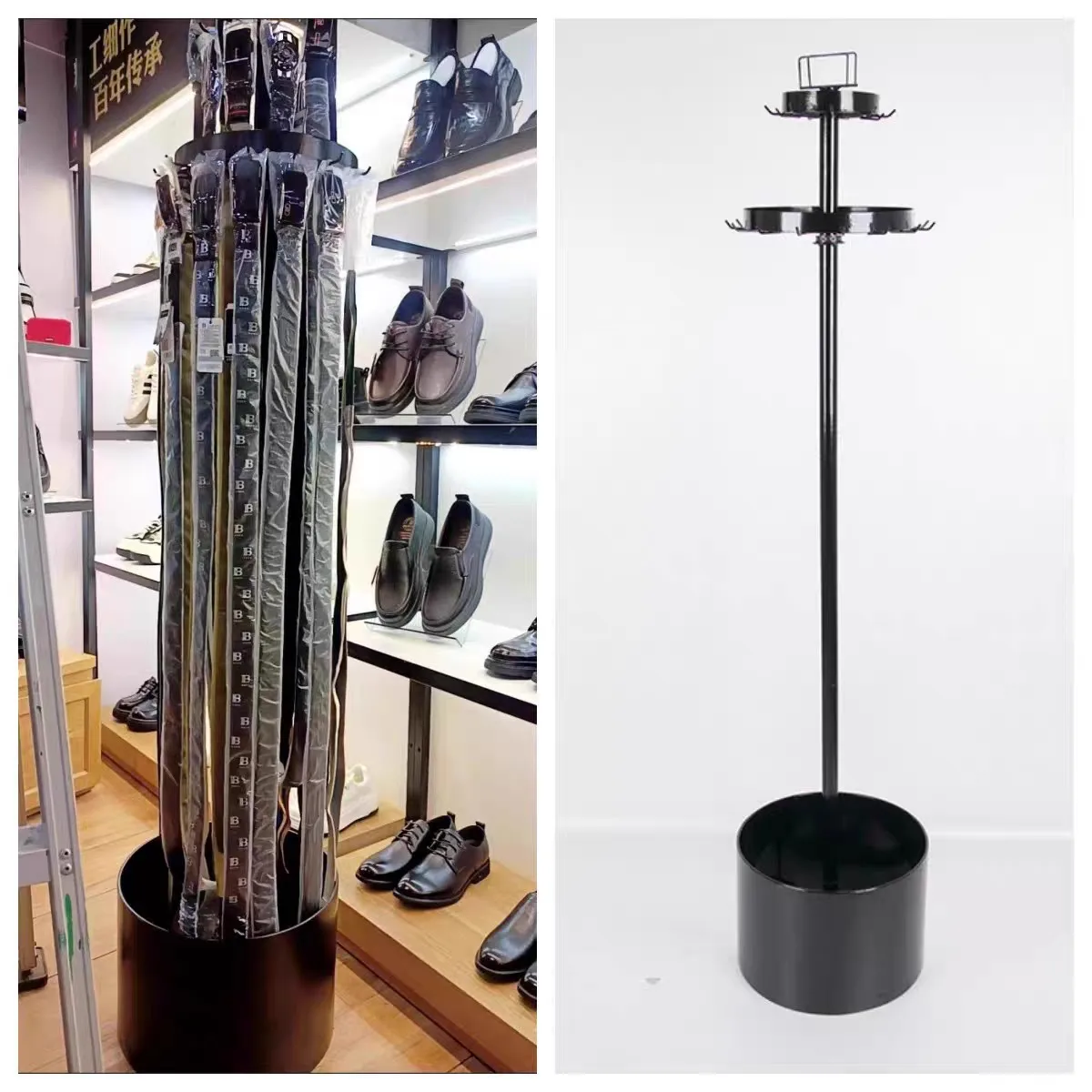 Double-layer metal drum belt rack clothing store leather goods display rack rotatably removable belt display rack hanger