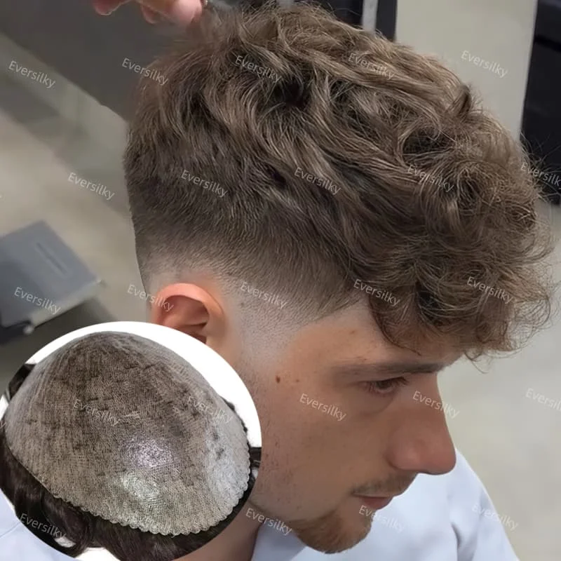 

Полная кожа, 0,1 мм, искусственная основа, протез, парик для волос, плотность 110%-130%, парики для стариков, мужская система капиллярного протеза, естественная линия волос