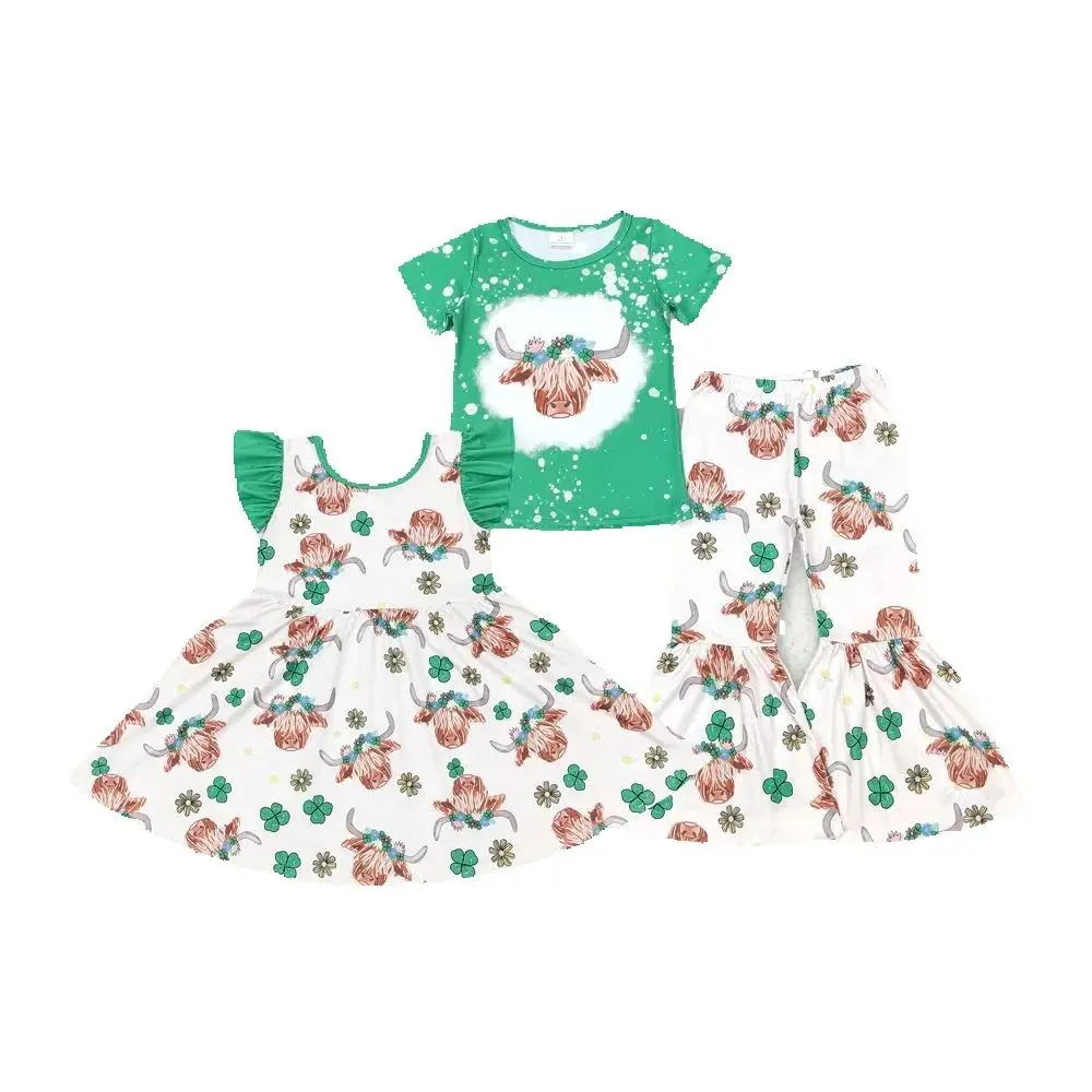 

Baby kids clothing Sibling summer girls Sibling Baby Girls St Patrick Highland Cow Dresses Outfits Suits
