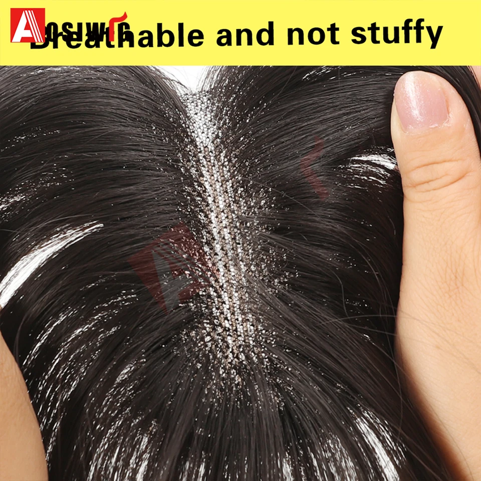 Toupee sintético sin clips, con adhesivo, para mujer con cabello fino y canas, fácil de usar 3