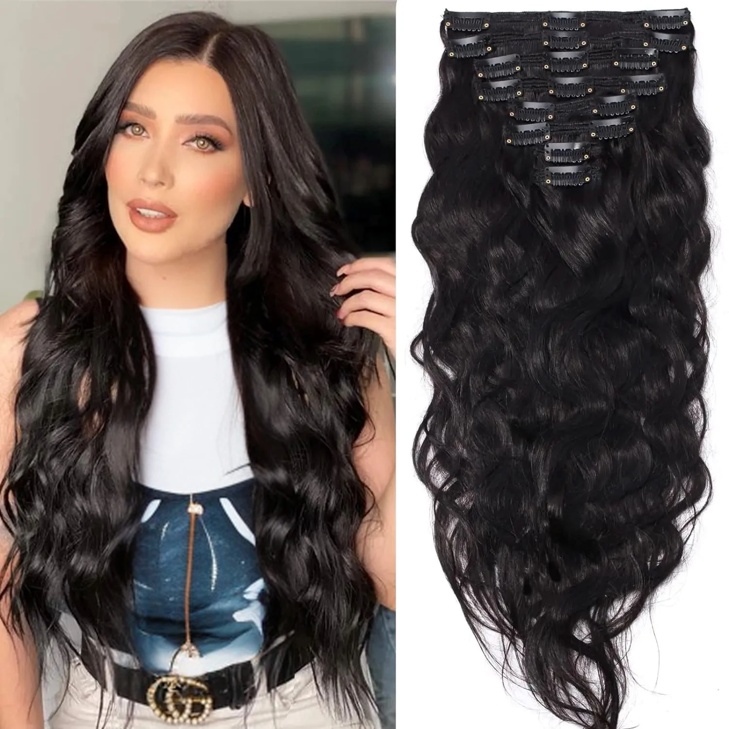 10-26 Inch Clip In Hair Extensions Human Hair Brazilian Body Wave Clip In 8 Pcs/Set 120G Natural Black Color Clip Ins Remy Hair