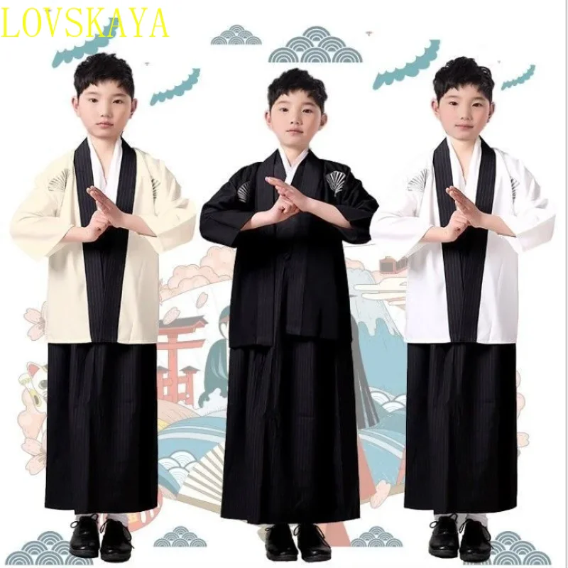 Boy\'s Anime Ancient Kimono Japanese Style Children Samurai Kimono Traditional Japan Costume Performance Clothing Kimono Full Set