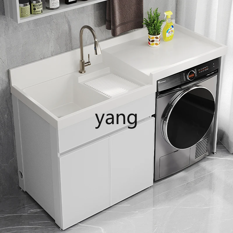 LHH شرفة الغسيل خزانة متكاملة مزيج آخر كبير حوض غسيل حجر الكوارتز مع لوح الغسيل