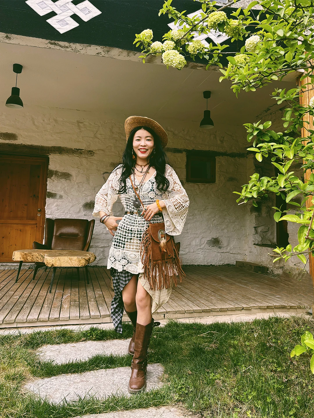 

Loose Long Sleeve Knitted Top with Belt Ethnic Style Hollow out Design Sun Protection Layering Medium Length Cover up for Women