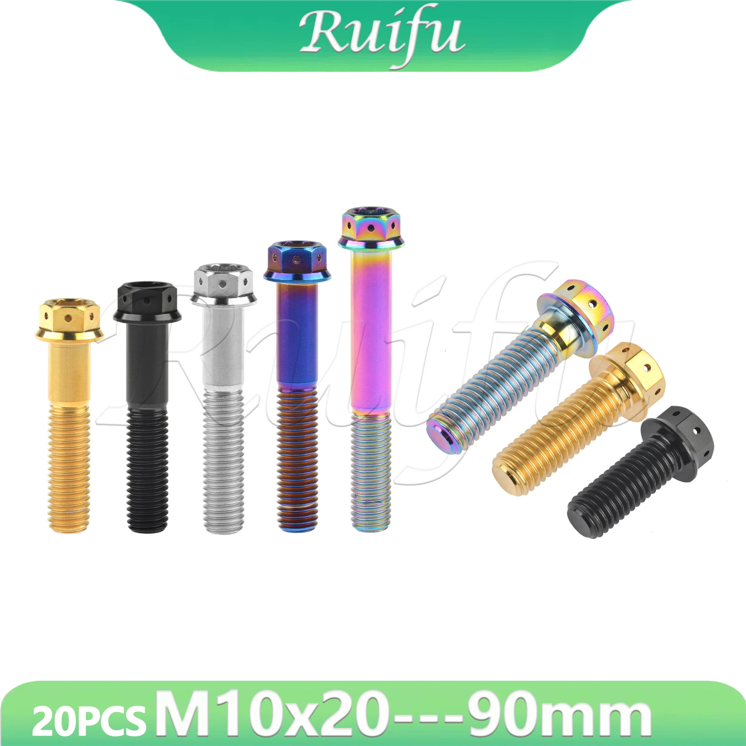 

Титановые болты Ruifu (20 шт.) M10x20~90мм с шагом 1.25/1.5мм, винты с фланцевой головкой для модификации мотоциклетных суппортов