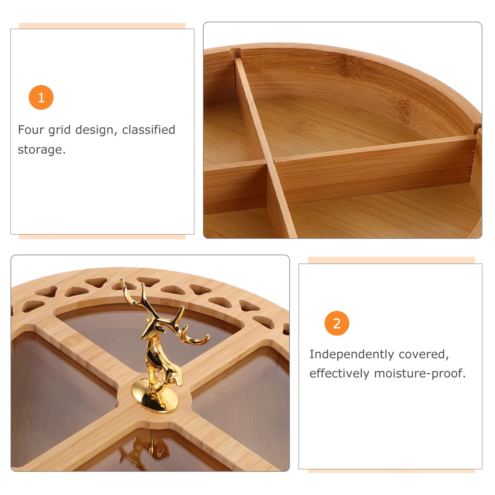 Four Compartment Snack Container Nut Storage Box Dry Fruit Tray with Lid Sealed Organizer Serving Dish Dried Fruit Storage Box