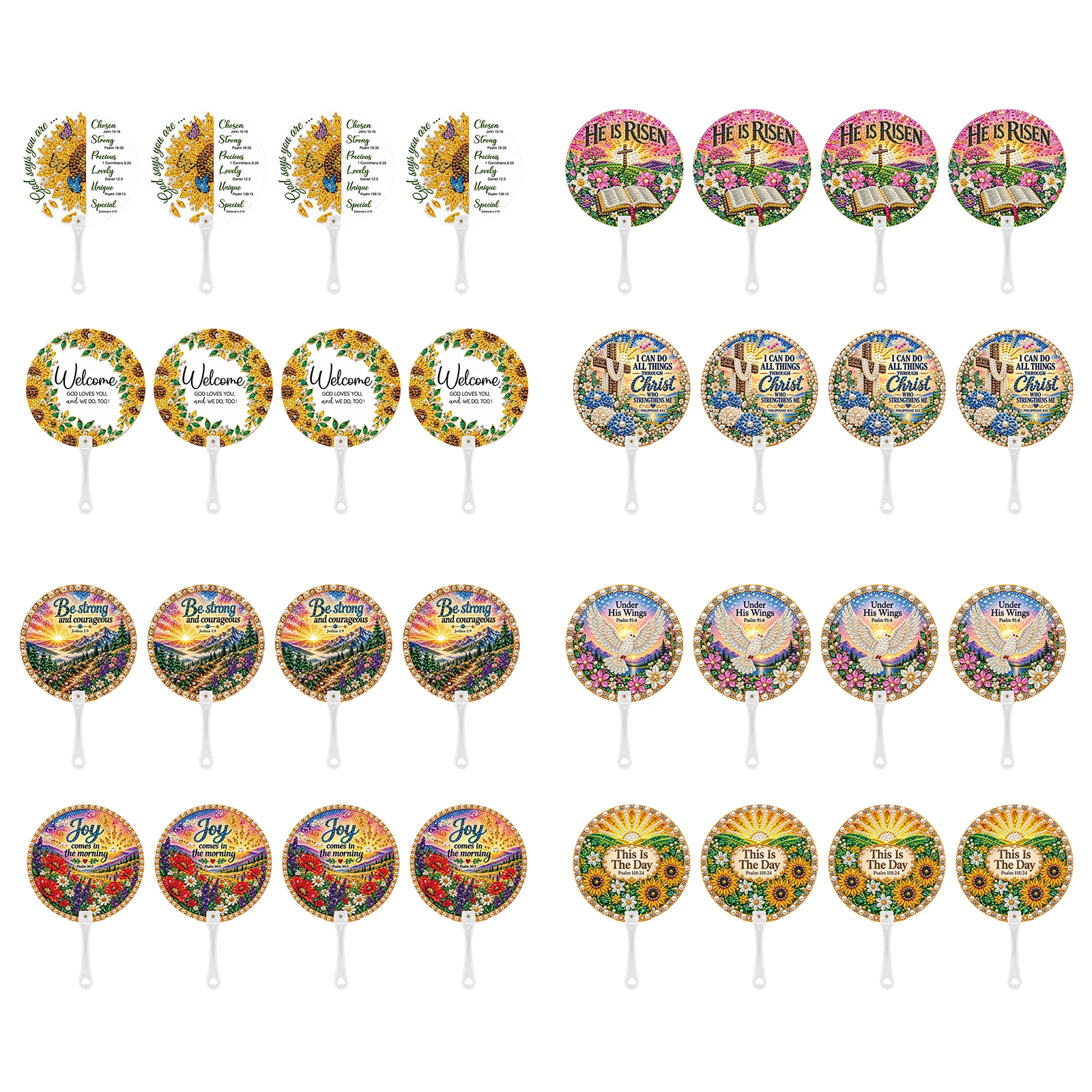 Diamond Painting Fan Kit 8Pcs Special Shaped Scripture Pearl Bead Double Sided PET Church Event Adult Gift Set